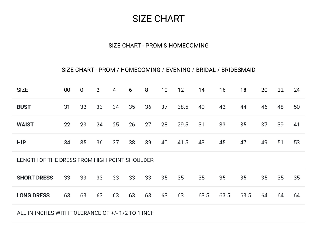 Primavera Size Chart