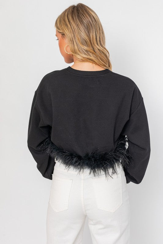 Harper Feather Trim Sweatshirt